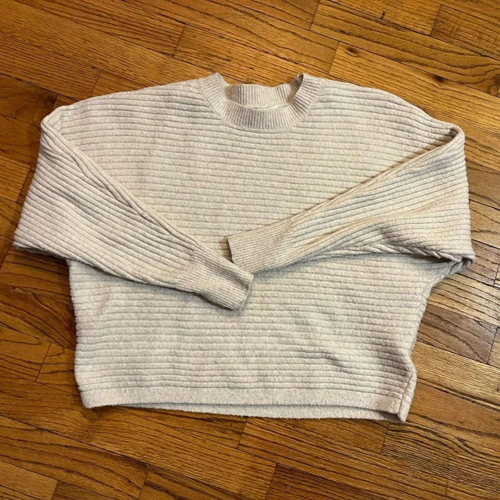 Pink Rose Ribbed Knit Top in Cream